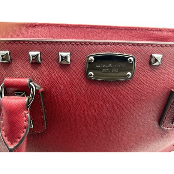 Michael Kors Dark Red Leather‎ Studded Bag Includes Strap EUC - Picture 4 of 13